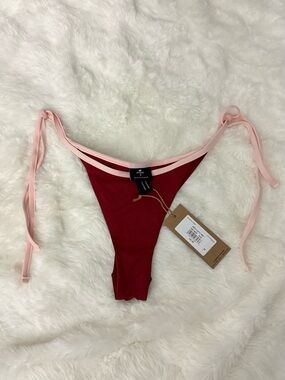 Thrills- Maroon Brazilian Bikini Bottom with Baby Pink Ties